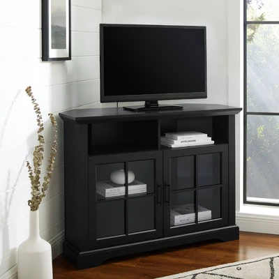 Tasi Traditional Windowpane Corner TV Stand For TVs Up To 50" - Saracina Home 1 Tasi Traditional Windowpane Corner TV Stand For TVs Up To 50" - Saracina Home