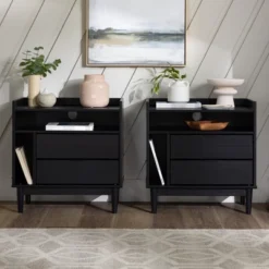 2pk Mid-Century Modern Solid Wood 2 Drawer Storage Nightstands - Saracina Home 18 2pk Mid-Century Modern Solid Wood 2 Drawer Storage Nightstands - Saracina Home -Saracina Home Sales Store GUEST 081e1c93 fb83 4111 87a0 db5e67515069