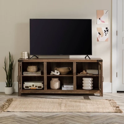 Clarabelle Transitional Glass Barn Door TV Stand For TVs Up To 65" - Saracina Home 7 Clarabelle Transitional Glass Barn Door TV Stand For TVs Up To 65" - Saracina Home - Image 7