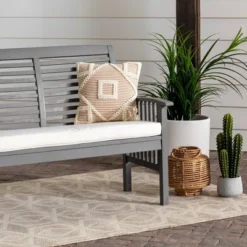 Ravenscroft Modern Boho Acacia Wood Slatted Outdoor Loveseat With Cushion - Saracina Home -Saracina Home Sales Store GUEST 0bef4255 566e 41f5 a99c 7414e63a87f4