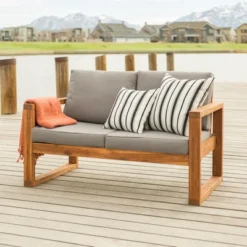 Galia Square Leg Acacia Wood Patio Loveseat With Cushions - Brown - Saracina Home 23 Galia Square Leg Acacia Wood Patio Loveseat With Cushions - Brown - Saracina Home -Saracina Home Sales Store GUEST 0cc2d0f3 47e5 4caf 8193 f03c8bb693e4