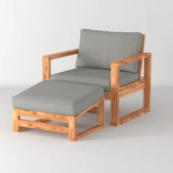 Galia 2pc Square Leg Acacia Wood Chair And Ottoman With Cushions - Brown - Saracina Home -Saracina Home Sales Store GUEST 166ad4fe 8b58 4635 b854 caa776581feb