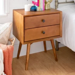 Saracina Home Sales Store 31 Greenberg 2 Drawer Mid-Century Modern Solid Wood Nightstand - Saracina Home