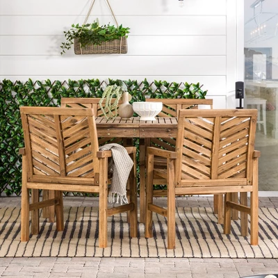 5pc Slatted Chevron Acacia Wood Patio Dining Set - Saracina Home 3 5pc Slatted Chevron Acacia Wood Patio Dining Set - Saracina Home - Image 3