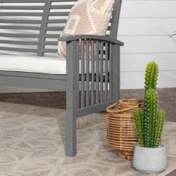 Ravenscroft Modern Boho Acacia Wood Slatted Outdoor Loveseat With Cushion - Saracina Home -Saracina Home Sales Store GUEST 2264c25c 6929 44e0 82fd ff36fdeadd35