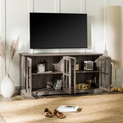 Avalene Modern Farmhouse 4 Door Glass Window Pane TV Stand For TVs Up To 65" - Saracina Home 1 Avalene Modern Farmhouse 4 Door Glass Window Pane TV Stand For TVs Up To 65" - Saracina Home