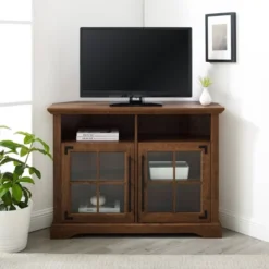 Avalene Rustic Farmhouse Corner TV Stand For TVs Up To 50" Natural Walnut - Saracina Home 6 Avalene Rustic Farmhouse Corner TV Stand For TVs Up To 50" Natural Walnut - Saracina Home -Saracina Home Sales Store GUEST 24a430f9 4680 4615 b716 7377396a0a55