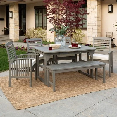 Ravenscroft 6pc Acacia Wood Patio Dining Set With Bench - Gray Wash - Saracina Home 3 Ravenscroft 6pc Acacia Wood Patio Dining Set With Bench - Gray Wash - Saracina Home - Image 3