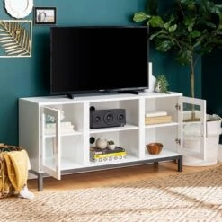 Pierceton Modern Double Glass Door With Metal Legs TV Stand For TVs Up To 58" White - Saracina Home 13 Pierceton Modern Double Glass Door With Metal Legs TV Stand For TVs Up To 58" White - Saracina Home -Saracina Home Sales Store GUEST 2c1fd597 52e5 48a8 9e83 a72aa568db78