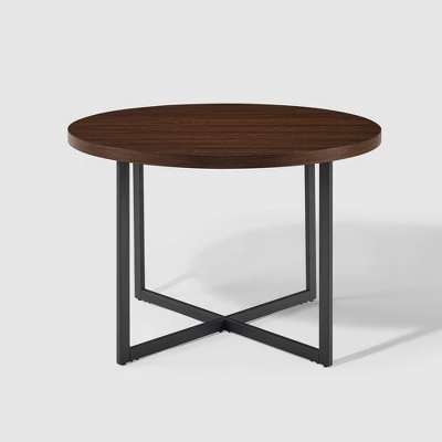 Modern 42" Round Intersecting Leg Dining Table Dark Walnut - Saracina Home 3 Modern 42" Round Intersecting Leg Dining Table Dark Walnut - Saracina Home - Image 3