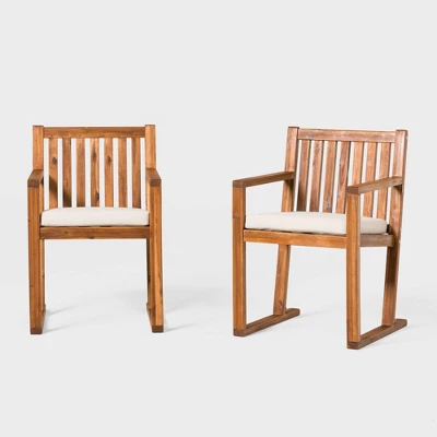 Saracina Home 2pk Acacia Modern Slat-Back Patio Dining Chairs With Cushions 3 Saracina Home 2pk Acacia Modern Slat-Back Patio Dining Chairs With Cushions - Image 3