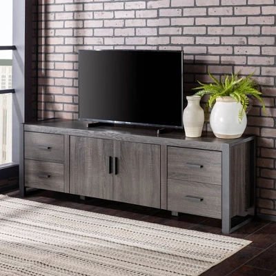 Modern Urban Industrial TV Stand For TVs Up To 80" Charcoal - Saracina Home 1 Modern Urban Industrial TV Stand For TVs Up To 80" Charcoal - Saracina Home