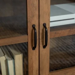 Sophie Rustic Farmhouse X Frame Glass Doors TV Stand For TVs Up To 80" Rustic Oak - Saracina Home -Saracina Home Sales Store GUEST 2ef0568d 6fd0 4ebb b1a4 c946a519e5b9