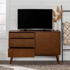 Mid-Century Modern With Closed Storage TV Stand For TVs Up To 58" Walnut - Saracina Home -Saracina Home Sales Store GUEST 3ae8f806 6b03 47b3 bca8 7ce73d560a21