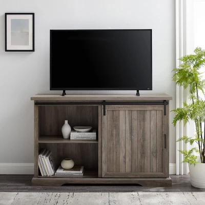 Orson Farmhouse Sliding Grooved Door Sideboard With 3 Drawers Gray Wash - Saracina Home 4 Orson Farmhouse Sliding Grooved Door Sideboard With 3 Drawers Gray Wash - Saracina Home - Image 4