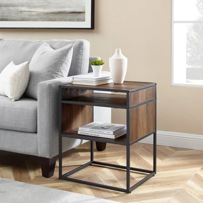 Modern Wood And Metal Side Table With Open Storage - Saracina Home 1 Modern Wood And Metal Side Table With Open Storage - Saracina Home