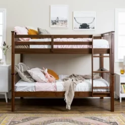 Twin Over Twin Transitional Cottage Solid Pine Bunk Bed Walnut - Saracina Home -Saracina Home Sales Store GUEST 42926e28 3ddc 4c25 a548 ce7b84644a93