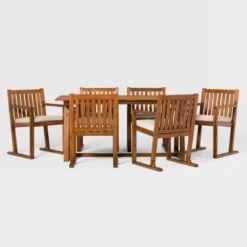 Saracina Home 7pc Modern Slatted Acacia Outdoor Dining Set With Trapezoid Legs -Saracina Home Sales Store GUEST 4a9c5be8 f083 42b7 b2bc 555b83314b2e