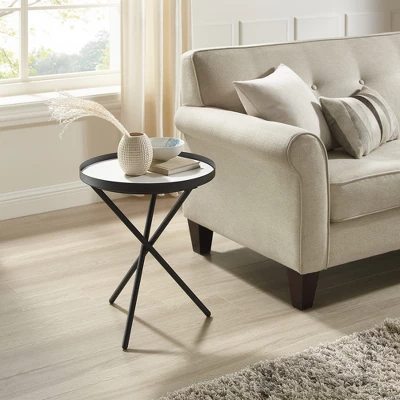 Modern Minimalist Intersecting Tripod Leg Side Table Black/Faux White Marble - Saracina Home 1 Modern Minimalist Intersecting Tripod Leg Side Table Black/Faux White Marble - Saracina Home