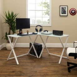 Modern Glass L Shaped Gaming Computer Desk White - Saracina Home -Saracina Home Sales Store GUEST 4d44eb20 12e3 40bb 97f6 4e81c97ce684
