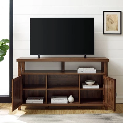 Modern Farmhouse Highboy Double Grooved Door TV Stand For TVs Up To 65" - Saracina Home 5 Modern Farmhouse Highboy Double Grooved Door TV Stand For TVs Up To 65" - Saracina Home - Image 5