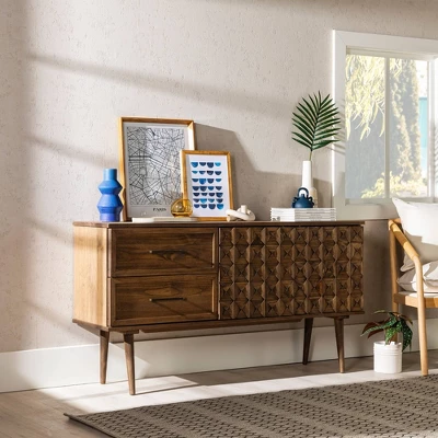58" Modern Boho Solid Pine Wood Closed Storage Sideboard Brown - Saracina Home 1 58" Modern Boho Solid Pine Wood Closed Storage Sideboard Brown - Saracina Home