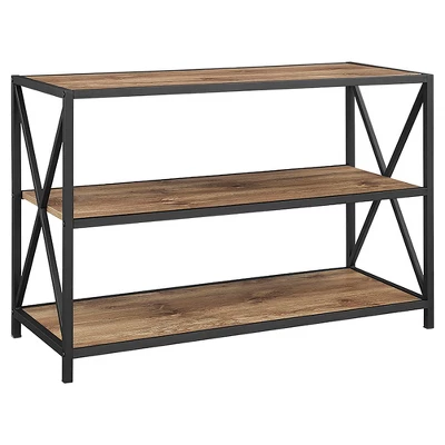 25.62" X Frame Metal And Wood Media Bookshelf - Saracina Home 8 25.62" X Frame Metal And Wood Media Bookshelf - Saracina Home - Image 8