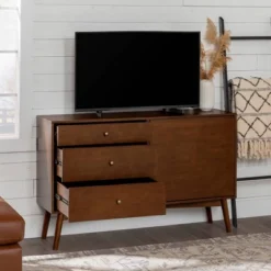 Mid-Century Modern With Closed Storage TV Stand For TVs Up To 58" Walnut - Saracina Home -Saracina Home Sales Store GUEST 54c83906 77ba 4118 b803 113db40fdb4a