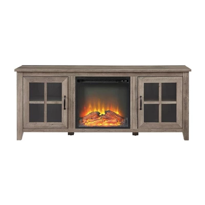 Transitional Farmhouse Window Pane Fireplace TV Stand For TV's Up To 65" Gray Wash - Saracina Home 2 Transitional Farmhouse Window Pane Fireplace TV Stand For TV's Up To 65" Gray Wash - Saracina Home - Image 2