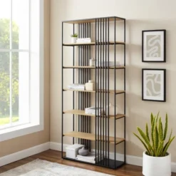 79" Modern 6 Shelf With Metal Bar Bookcase Coastal Oak/Black - Saracina Home 14 79" Modern 6 Shelf With Metal Bar Bookcase Coastal Oak/Black - Saracina Home -Saracina Home Sales Store GUEST 580da7b7 bf2c 4019 a857 4f6cb5a3be71