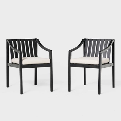 Saracina Home 2pk Mid-Century Modern Slatted Outdoor Acacia Arm Chairs With Cushions 5 Saracina Home 2pk Mid-Century Modern Slatted Outdoor Acacia Arm Chairs With Cushions - Image 5