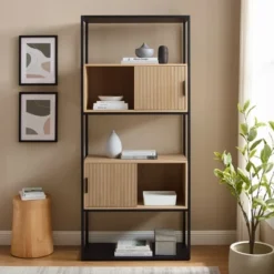 75" Modern Reeded Door Storage Bookshelf Coastal Oak/Black - Saracina Home 13 75" Modern Reeded Door Storage Bookshelf Coastal Oak/Black - Saracina Home -Saracina Home Sales Store GUEST 5ca6ae9b f1ce 40c2 b0c7 96e39e5250ee