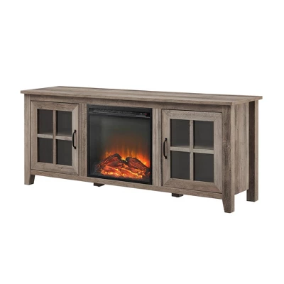 Transitional Farmhouse Window Pane Fireplace TV Stand For TV's Up To 65" Gray Wash - Saracina Home 6 Transitional Farmhouse Window Pane Fireplace TV Stand For TV's Up To 65" Gray Wash - Saracina Home - Image 6