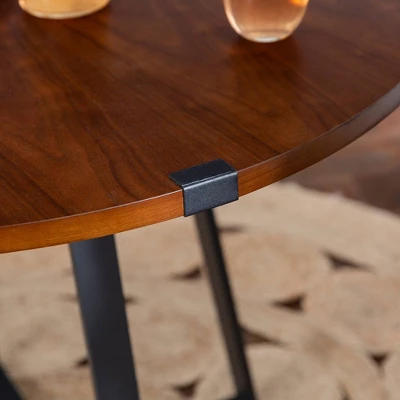 40" Urban Industrial Round Dining Table With Faux Wrap Leg Dark Walnut - Saracina Home 4 40" Urban Industrial Round Dining Table With Faux Wrap Leg Dark Walnut - Saracina Home - Image 4