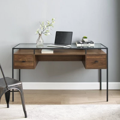 Lamvia Contemporary 2 Tier Glass Top Desk - Saracina Home 1 Lamvia Contemporary 2 Tier Glass Top Desk - Saracina Home