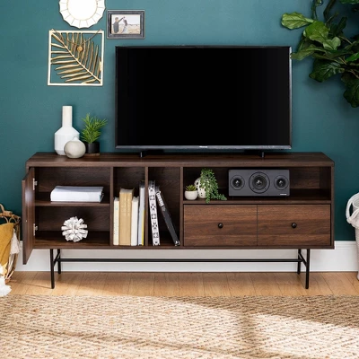 Modern Vinyl Record Player Storage TV Stand For TVs Up To 65" Dark Walnut - Saracina Home 10 Modern Vinyl Record Player Storage TV Stand For TVs Up To 65" Dark Walnut - Saracina Home - Image 10