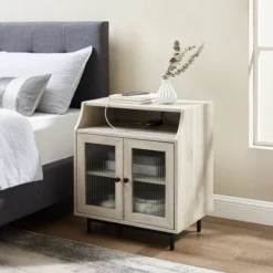 Fluted Glass Double Door Nightstand With USB Port - Saracina Home -Saracina Home Sales Store GUEST 75111b34 f297 4331 be9c 87304e7c0ebf