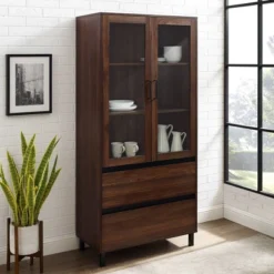 68" Glass Door Storage Hutch With Drawers - Saracina Home -Saracina Home Sales Store GUEST 7b3f7fe4 ebee 4be1 9216 88676888f83b