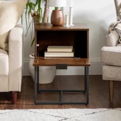 Visconti Boho Slat Pull Down Door Side Table Dark Walnut - Saracina Home -Saracina Home Sales Store GUEST 7c8b4df9 8fbd 4632 bb8a a35d316bd6f9