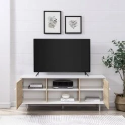 Modern 2 Door TV Stand For TVs Up To 65" Solid White/Coastal Oak/White - Saracina Home -Saracina Home Sales Store GUEST 7c959a70 72d8 4ae6 80b0 dc6eec9473a6