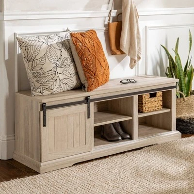 48" Transitional Sliding Door Wood And Metal Bench - Saracina Home 14 48" Transitional Sliding Door Wood And Metal Bench - Saracina Home - Image 14