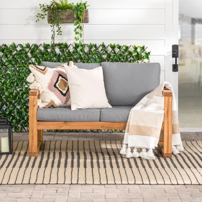 Galia Square Leg Acacia Wood Patio Loveseat With Cushions - Brown - Saracina Home 3 Galia Square Leg Acacia Wood Patio Loveseat With Cushions - Brown - Saracina Home - Image 3