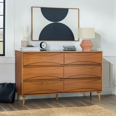 Mid-Century Modern Contoured 6 Drawer Dresser - Saracina Home 1 Mid-Century Modern Contoured 6 Drawer Dresser - Saracina Home