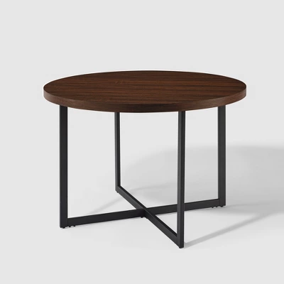 Modern 42" Round Intersecting Leg Dining Table Dark Walnut - Saracina Home 2 Modern 42" Round Intersecting Leg Dining Table Dark Walnut - Saracina Home - Image 2