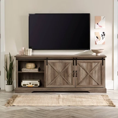 Clarabelle Double Sliding X Barn Door TV Stand For TVs Up To 80" - Saracina Home 15 Clarabelle Double Sliding X Barn Door TV Stand For TVs Up To 80" - Saracina Home - Image 15