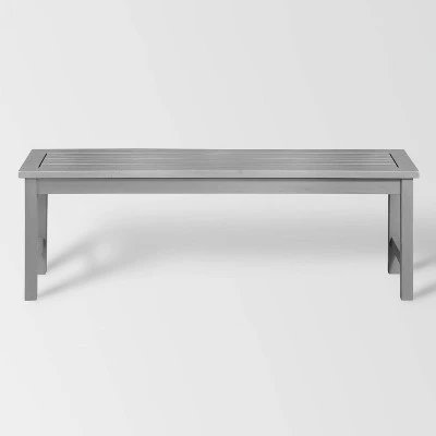 Ravenscroft Modern Boho Acacia Wood Slat Top Outdoor Dining Bench - Gray Wash - Saracina Home 2 Ravenscroft Modern Boho Acacia Wood Slat Top Outdoor Dining Bench - Gray Wash - Saracina Home - Image 2