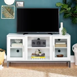 Pierceton Modern Double Glass Door With Metal Legs TV Stand For TVs Up To 58" White - Saracina Home 14 Pierceton Modern Double Glass Door With Metal Legs TV Stand For TVs Up To 58" White - Saracina Home -Saracina Home Sales Store GUEST 929be342 b4dd 40d9 ac7e 102860112a8d