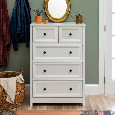 Farmhouse 5 Drawer Grooved Tall Storage Dresser White - Saracina Home 3 Farmhouse 5 Drawer Grooved Tall Storage Dresser White - Saracina Home - Image 3