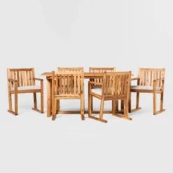 Saracina Home 7pc Modern Slatted Acacia Outdoor Dining Set With Trapezoid Legs -Saracina Home Sales Store GUEST 9889baa9 16cd 49e5 96b0 15f22df1dab4