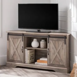 Robinson Rustic Transitional Sliding Barn Door Corner TV Stand For TVs Up To 58" - Saracina Home -Saracina Home Sales Store GUEST 99ade92f dcff 44e8 8eac 8aa02e32c026